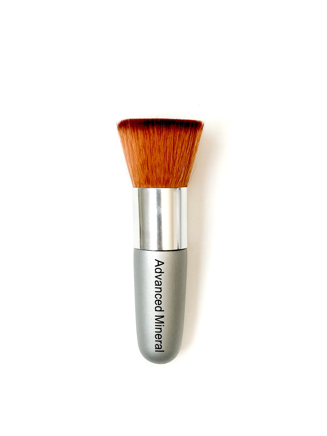 Small wide makeup brush with orange bristles.