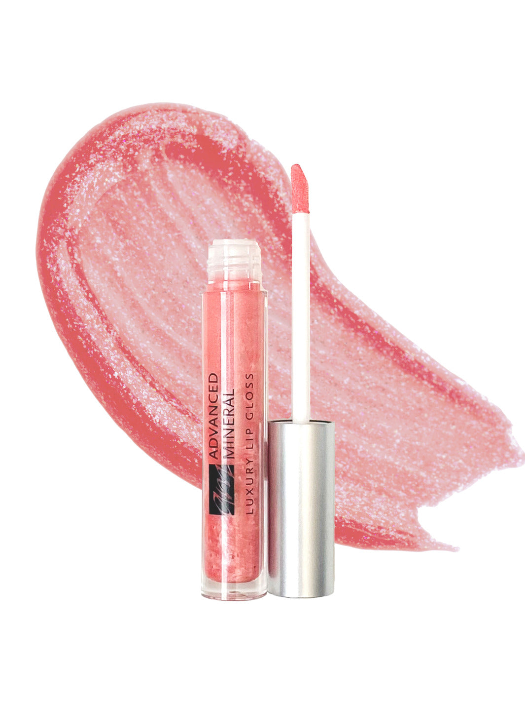 A product called 'luxury lipgloss' in the color of 'josephine'.  It's a little bottle with the applicator aside it and a makeup smear swatch to show the reddish color. #colour_josephine