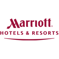 A marriott hotels and resorts logo in red on a removed background.