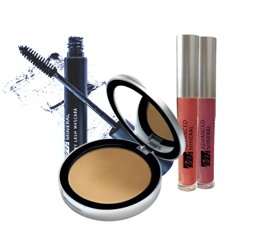 4 makeup products next to each other on a white background.