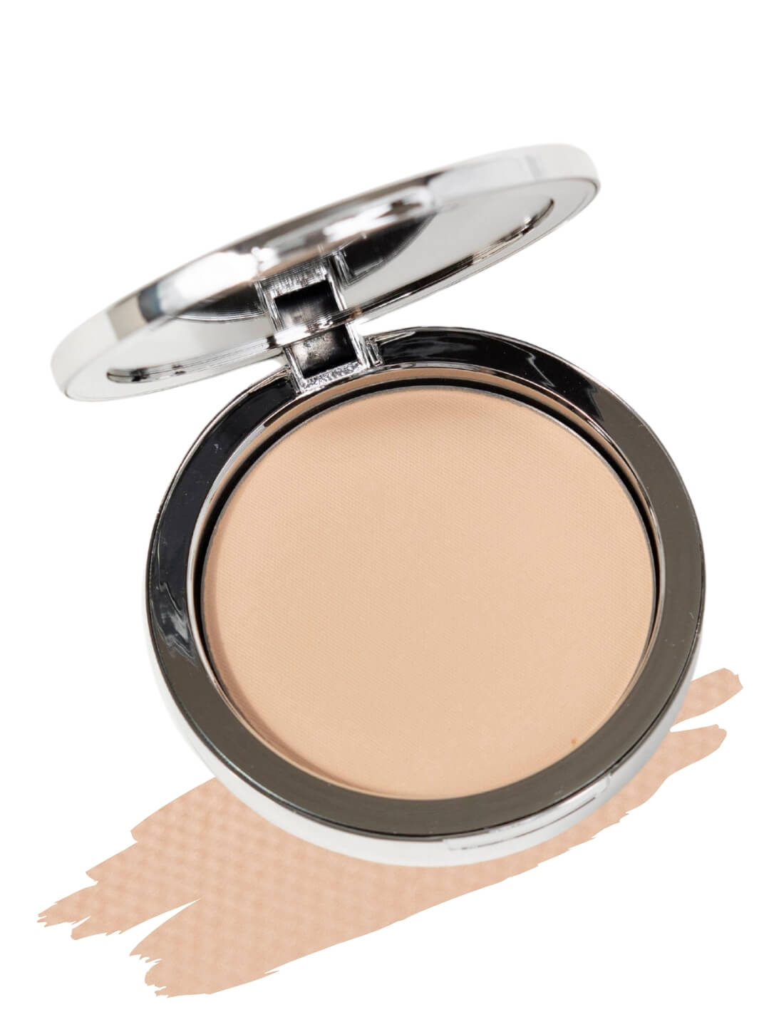 Pressed mineral foundation compact in shade Taylor (light neutral), lid off — Advanced Mineral Makeup. #colour_taylor